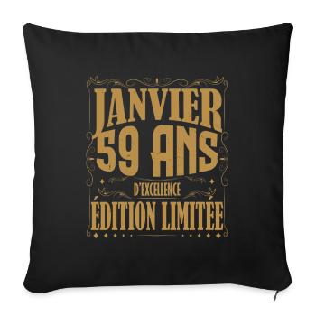 Janvier 59 ans. Cadeau 59 ans janvier anniversaire - Housse de coussin décorative 45 x 45 cm - noir - Devant