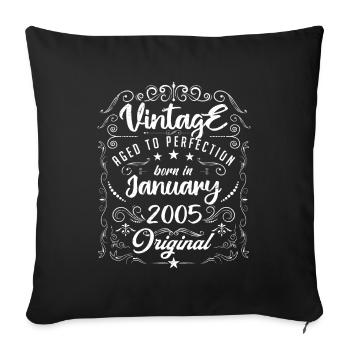 Vintage Né(e) en Janvier 2005 anniversaire janvier - Housse de coussin décorative 45 x 45 cm - noir - Devant