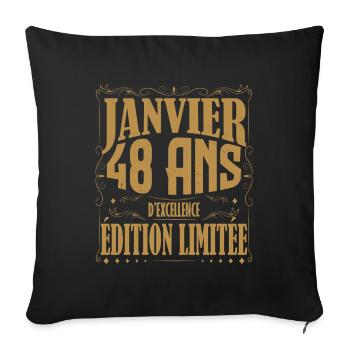 Janvier 48 ans. Cadeau 48 ans janvier anniversaire - Housse de coussin décorative 45 x 45 cm - noir - Devant