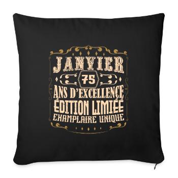 Vintage Janvier 75 ans. anniversaire janvier. - Housse de coussin décorative 45 x 45 cm - noir - Devant