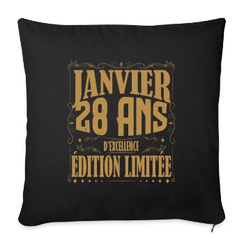 Janvier 28 ans. Cadeau 28 ans janvier anniversaire - Housse de coussin décorative 45 x 45 cm - noir - Devant