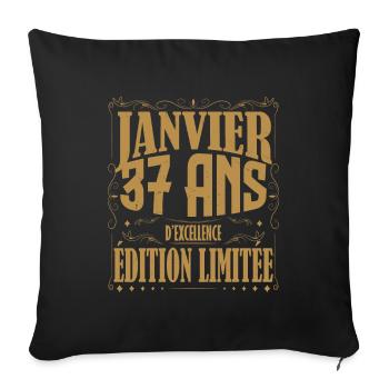 Janvier 37 ans. Cadeau 37 ans janvier anniversaire - Housse de coussin décorative 45 x 45 cm - noir - Devant