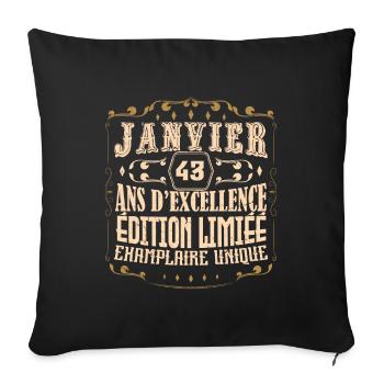 Vintage Janvier 43 ans. anniversaire janvier. - Housse de coussin décorative 45 x 45 cm - noir - Devant
