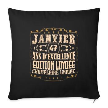 Vintage Janvier 47 ans. anniversaire janvier. - Housse de coussin décorative 45 x 45 cm - noir - Devant