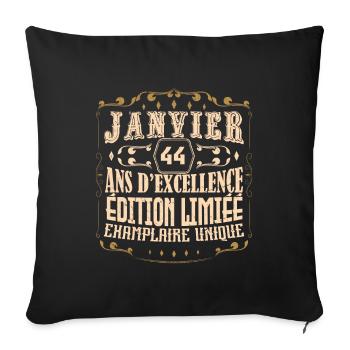 Vintage Janvier 44 ans. anniversaire janvier. - Housse de coussin décorative 45 x 45 cm - noir - Devant