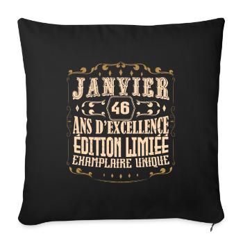Vintage Janvier 46 ans. anniversaire janvier. - Housse de coussin décorative 45 x 45 cm - noir - Devant