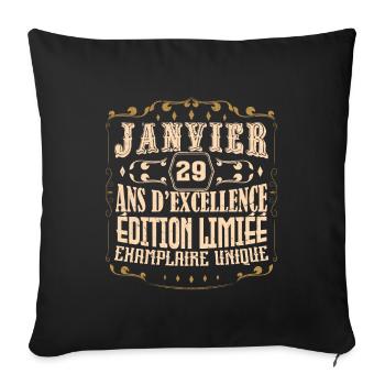 Vintage Janvier 29 ans. anniversaire janvier. - Housse de coussin décorative 45 x 45 cm - noir - Devant
