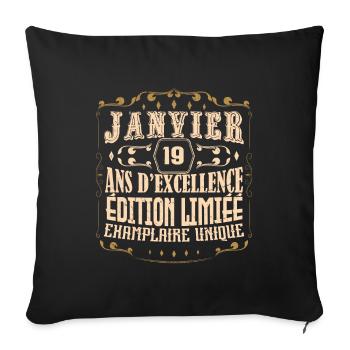 Vintage Janvier 19 ans. anniversaire janvier. - Housse de coussin décorative 45 x 45 cm - noir - Devant
