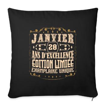 Vintage Janvier 28 ans. anniversaire janvier. - Housse de coussin décorative 45 x 45 cm - noir - Devant
