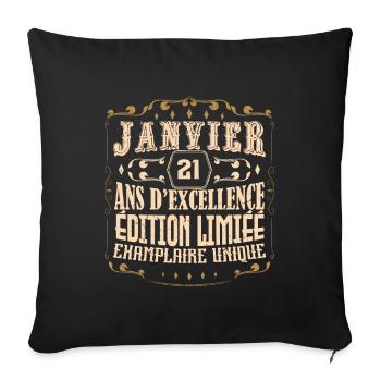 Vintage Janvier 21 ans. anniversaire janvier. - Housse de coussin décorative 45 x 45 cm - noir - Devant