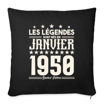cadeau d'anniversaire janvier 1950. Janvier 1950. - Housse de coussin décorative 45 x 45 cm - noir - Devant