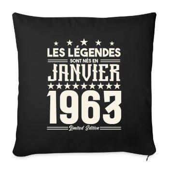 birthday gift January 1963. January 1963. - Sofa pillowcase 17,3'' x 17,3'' (45 x 45 cm) - black - Front