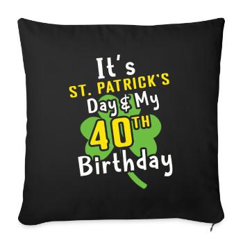 Mon âge de naissance 40 trèfles Saint Patrick - Housse de coussin décorative 45 x 45 cm - noir - Devant