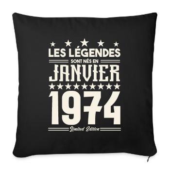 cadeau d'anniversaire janvier 1974. Janvier 1974. - Housse de coussin décorative 45 x 45 cm - noir - Devant