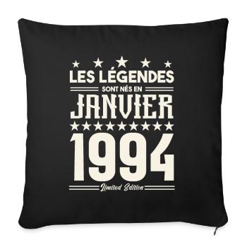 cadeau d'anniversaire janvier 1994. Janvier 1994. - Housse de coussin décorative 45 x 45 cm - noir - Devant