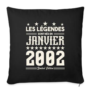 cadeau d'anniversaire janvier 2002. Janvier 2002. - Housse de coussin décorative 45 x 45 cm - noir - Devant