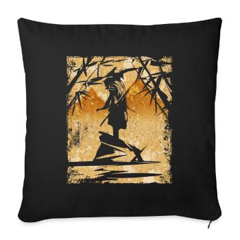 Samouraï Art Japonais Vintage Fighter Rétro - Housse de coussin décorative 45 x 45 cm - noir - Devant