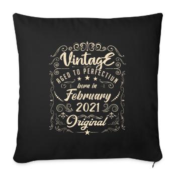 Vintage Né(e) en Février 2021 anniversaire février - Housse de coussin décorative 45 x 45 cm - noir - Devant
