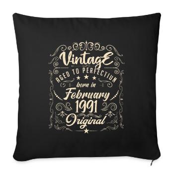 Vintage Né(e) en Février 1991 anniversaire février - Housse de coussin décorative 45 x 45 cm - noir - Devant