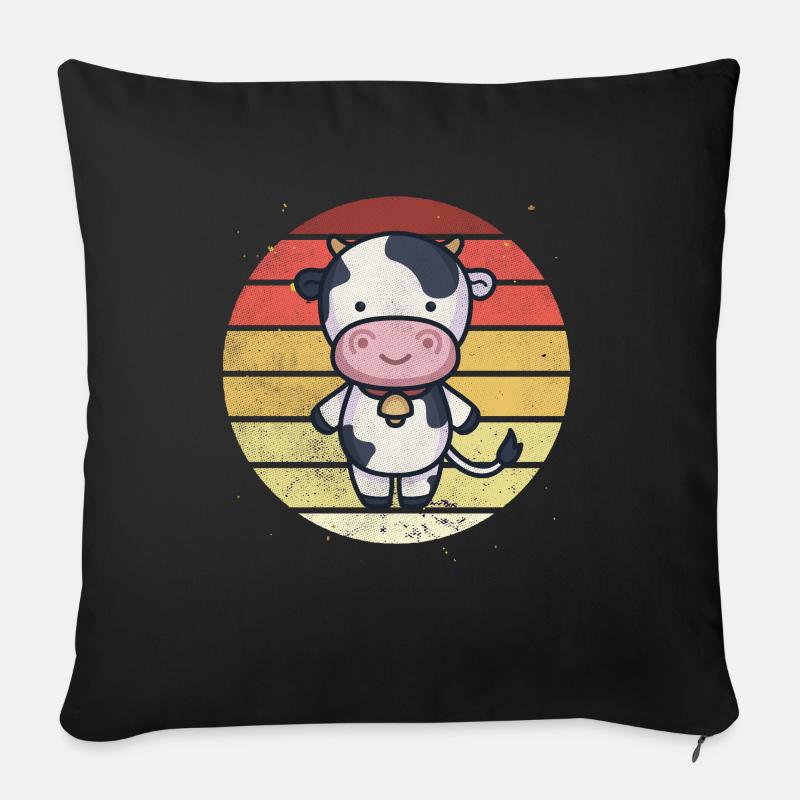 Rétro Vintage Adorable Animal Mignon Vache - Housse de coussin décorative 45 x 45 cm - noir