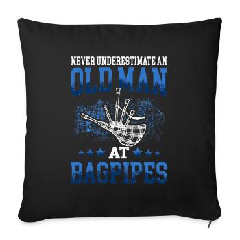 Old man at the bagpipes Scottish bagpipe - Sofa pillowcase 17,3'' x 17,3'' (45 x 45 cm) - black - Front