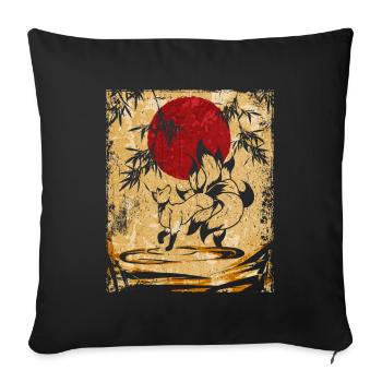 Neunschwänziger Fuchs Japanische Retro Kunst - Sofakissenbezug 45 x 45 cm - Schwarz - Vorne