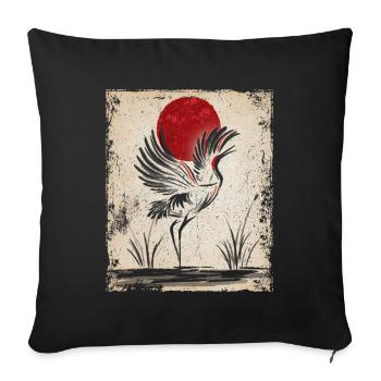 Crane Art Art Japonais Vintage Rétro - Housse de coussin décorative 45 x 45 cm - noir - Devant