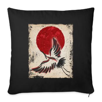 Crane Art Art Japonais Vintage Rétro - Housse de coussin décorative 45 x 45 cm - noir - Devant