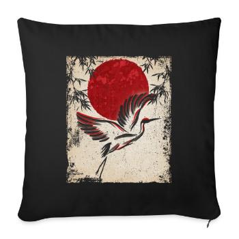 Crane Art Art Japonais Vintage Rétro - Housse de coussin décorative 45 x 45 cm - noir - Devant