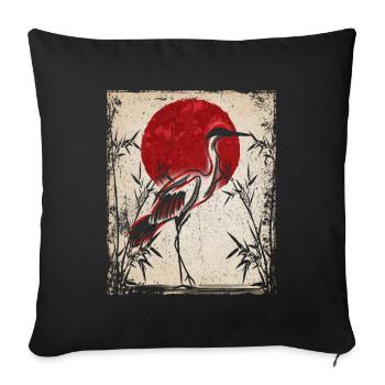 Crane Art Art Japonais Vintage Rétro - Housse de coussin décorative 45 x 45 cm - noir - Devant