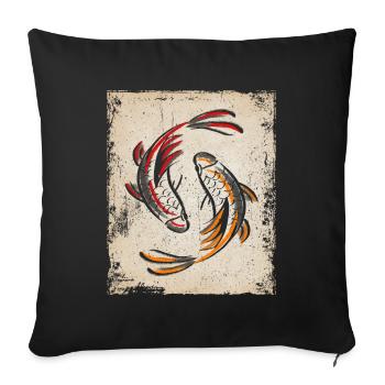 Koi Carp Art Japonais Art Vintage Rétro - Housse de coussin décorative 45 x 45 cm - noir - Devant