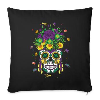 Floral Sugar Bone Muertos Halloween Mardi Gras - Sofa pillowcase 17,3'' x 17,3'' (45 x 45 cm) - black - Front