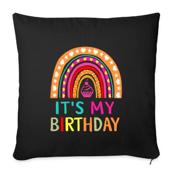 Fille c’est mon anniversaire Fille Arc-en-ciel Anniversaire - Housse de coussin décorative 45 x 45 cm - noir - Devant
