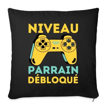 Niveau Parrain Débloqué Cadeau Parrain Gamer Geek - Housse de coussin décorative 45 x 45 cm - noir - Devant