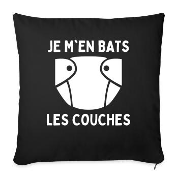 Je M'en Bats Les Couches Humour Papa Drôle Maman - Housse de coussin décorative 45 x 45 cm - noir - Devant
