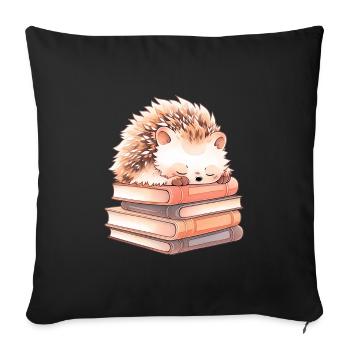 Un hérisson mignon dort sur des livres - Housse de coussin décorative 45 x 45 cm - noir - Devant