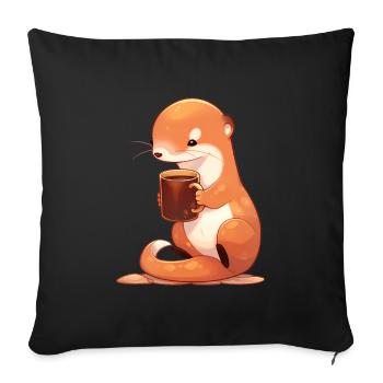 Cute Mongoose holding coffeev - Sofa pillowcase 17,3'' x 17,3'' (45 x 45 cm) - black - Front