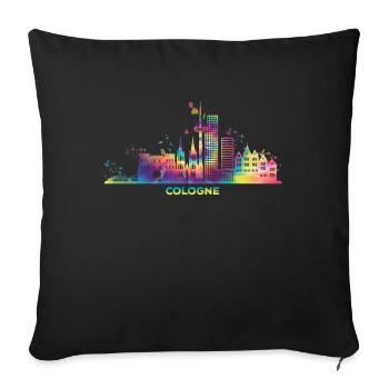 Kölner Skyline Bunt Stadtbild Köln - Sofakissenbezug 45 x 45 cm - Schwarz - Vorne