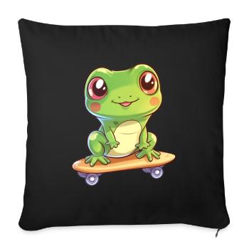 Frog on a skateboard - Sofa pillowcase 17,3'' x 17,3'' (45 x 45 cm) - black - Front