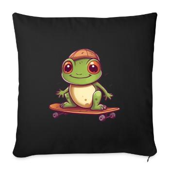Frog on a skateboard - Sofa pillowcase 17,3'' x 17,3'' (45 x 45 cm) - black - Front