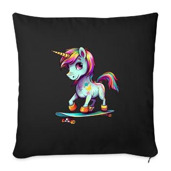 Licorne sur une planche à roulettes - Housse de coussin décorative 45 x 45 cm - noir - Devant
