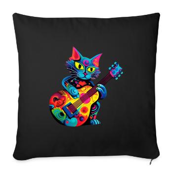 Cat playing guitar - Sofa pillowcase 17,3'' x 17,3'' (45 x 45 cm) - black - Front