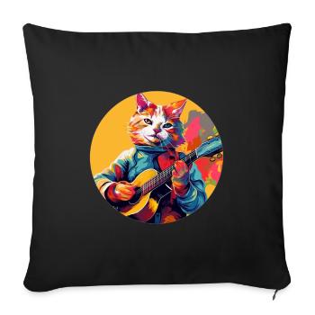 Cat playing guitar - Sofa pillowcase 17,3'' x 17,3'' (45 x 45 cm) - black - Front