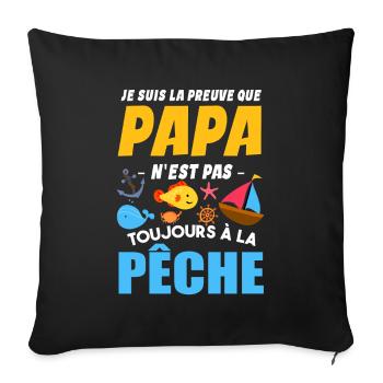 Papa Pêche Pêcheur Bébé Nourrisson Naissance - Housse de coussin décorative 45 x 45 cm - noir - Devant