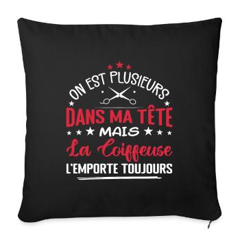 Coiffeuse Humour Plusieurs Dans Ma Tête Droles - Housse de coussin décorative 45 x 45 cm - noir - Devant