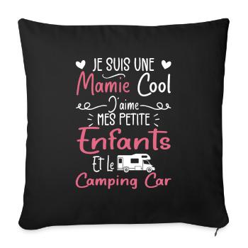 Mamie J'aime Mes Petite Enfants et le Camping-Car - Housse de coussin décorative 45 x 45 cm - noir - Devant