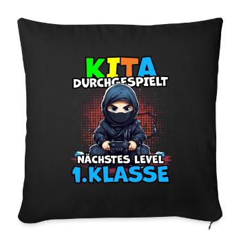 Einschulung Ninja-Krieger Videogamer Schulanfang - Sofakissenbezug 45 x 45 cm - Schwarz - Vorne