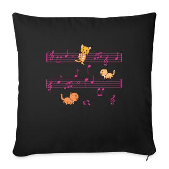 Three Kittens On Musical Notes Musician - Sofa pillowcase 17,3'' x 17,3'' (45 x 45 cm) - black - Front