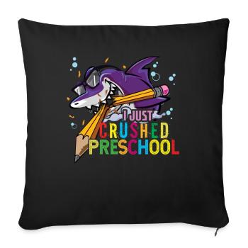 Day Of School Happy Funny Shark Crushed Preschool - Sofa pillowcase 17,3'' x 17,3'' (45 x 45 cm) - black - Front