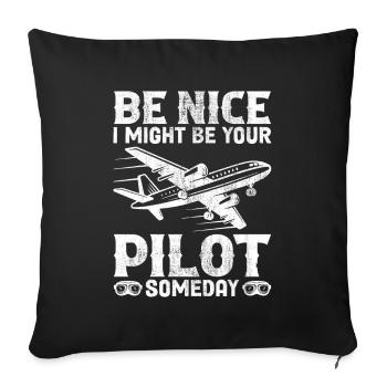 Pilote - Né pour piloter un avion ! - Housse de coussin décorative 45 x 45 cm - noir - Devant